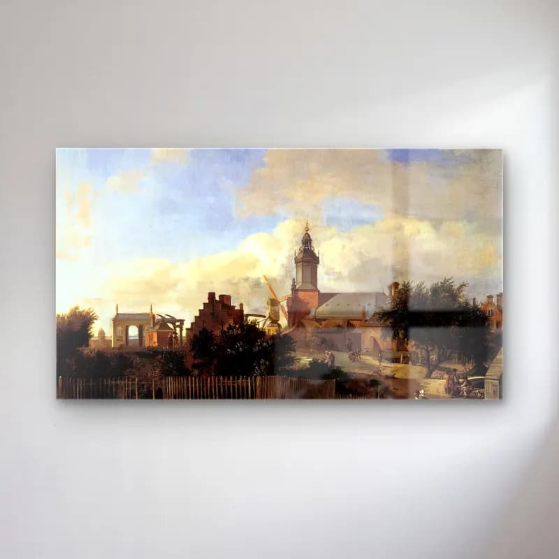 Jan van der Heyden – Amsterdam Street before Haarlem Tower cam tablo — Jan van der Heyden – Amsterdam Street before Haarlem Tower — yağlı boya katedral