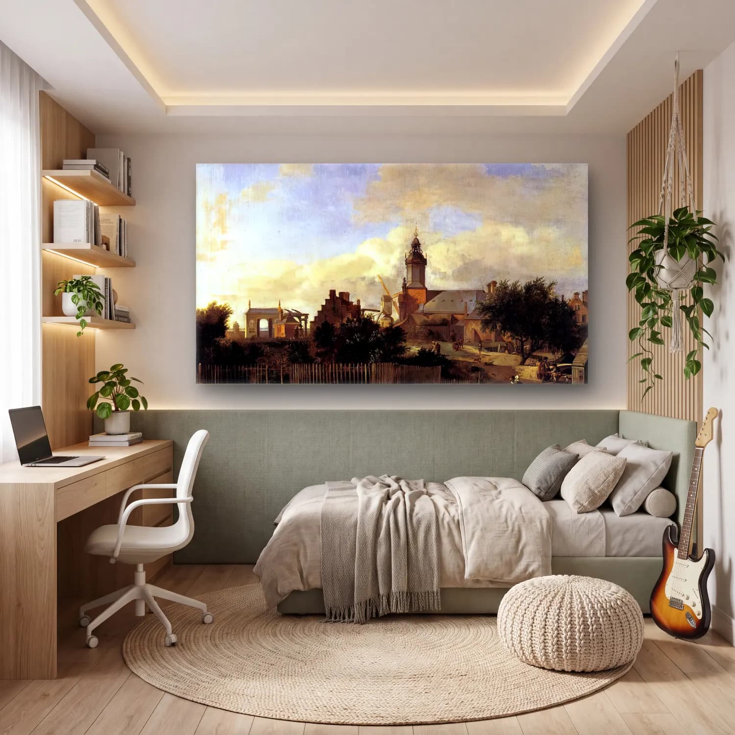 Jan van der Heyden – Amsterdam Street before Haarlem Tower cam tablo — genç odasında