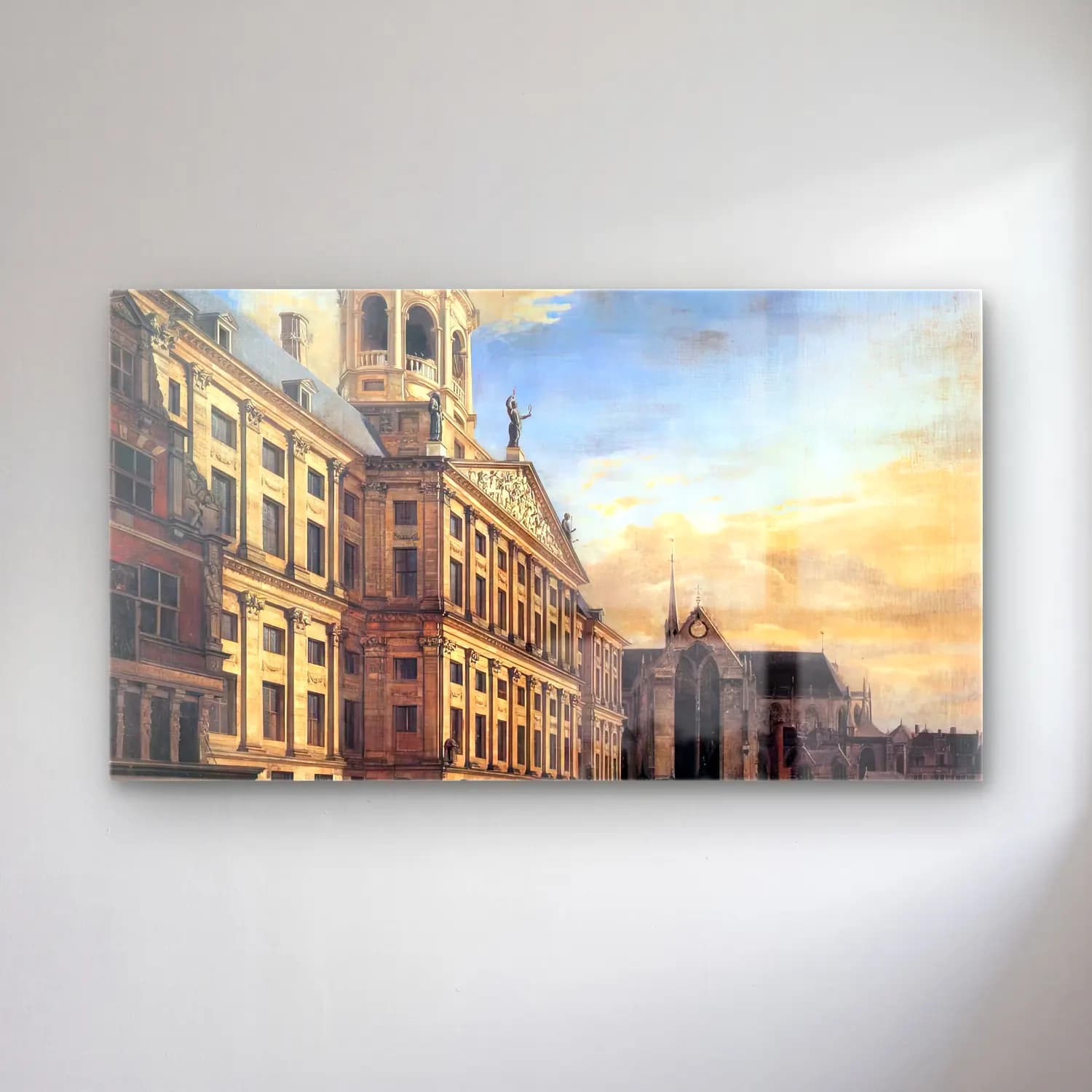 Jan van der Heyden – Amsterdam, Dam Square with the Town Hall and the Nieuwe Kerk cam tablo — Jan van der Heyden – Amsterdam, Dam Square with the Town Hall and the Nieuwe Kerk — yağlı boya katedral