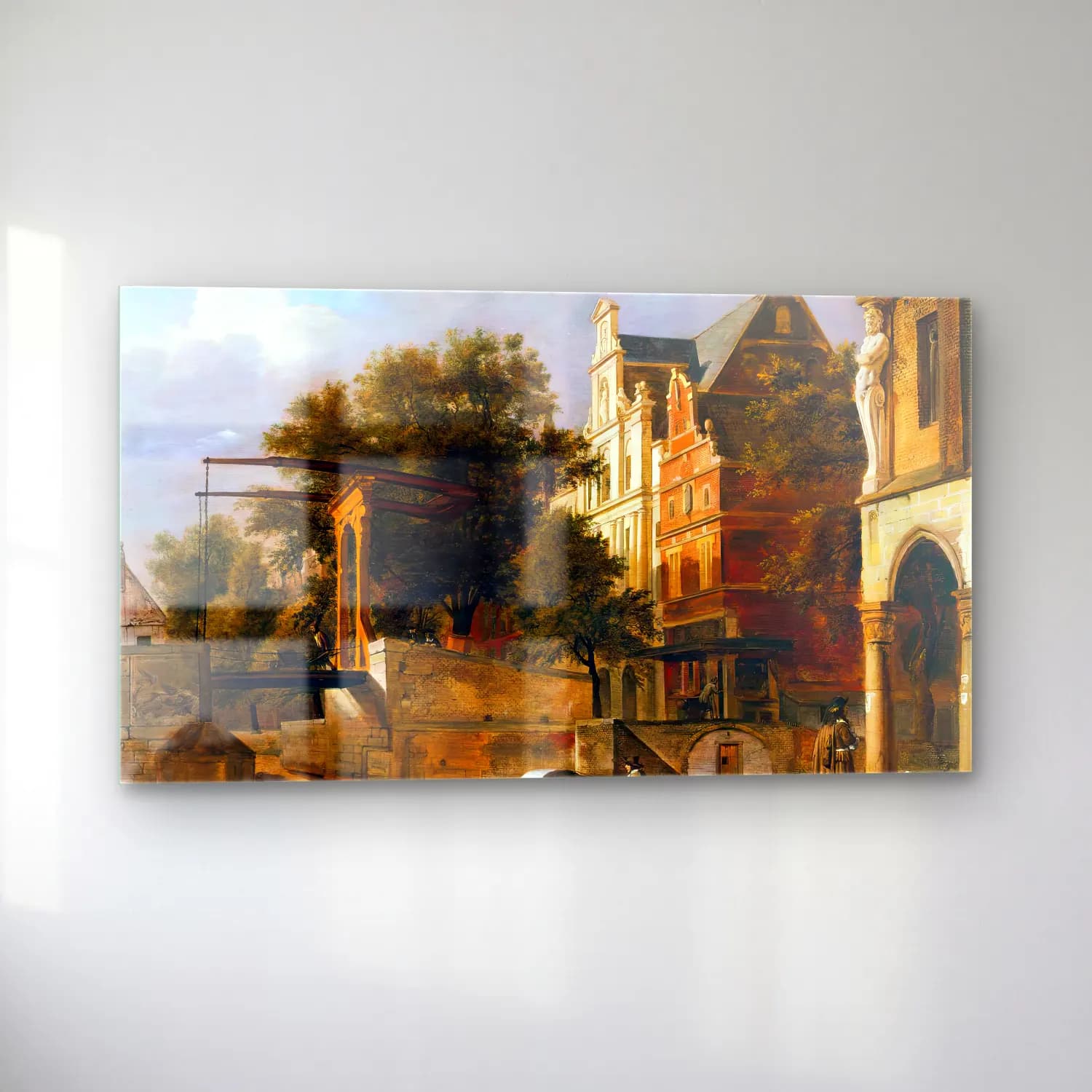 Jan van der Heyden – The Drawbridge – Bej Tonlar cam tablo — sol açıdan görünüm