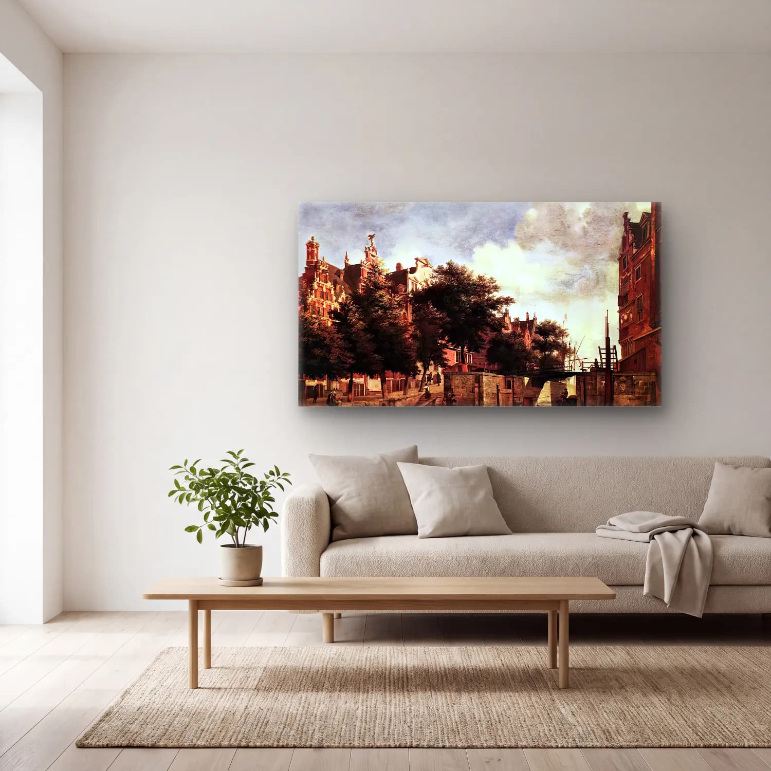 Jan van der Heyden – The Martelaarsgracht in Amsterdam cam tablo — açık renk salonda