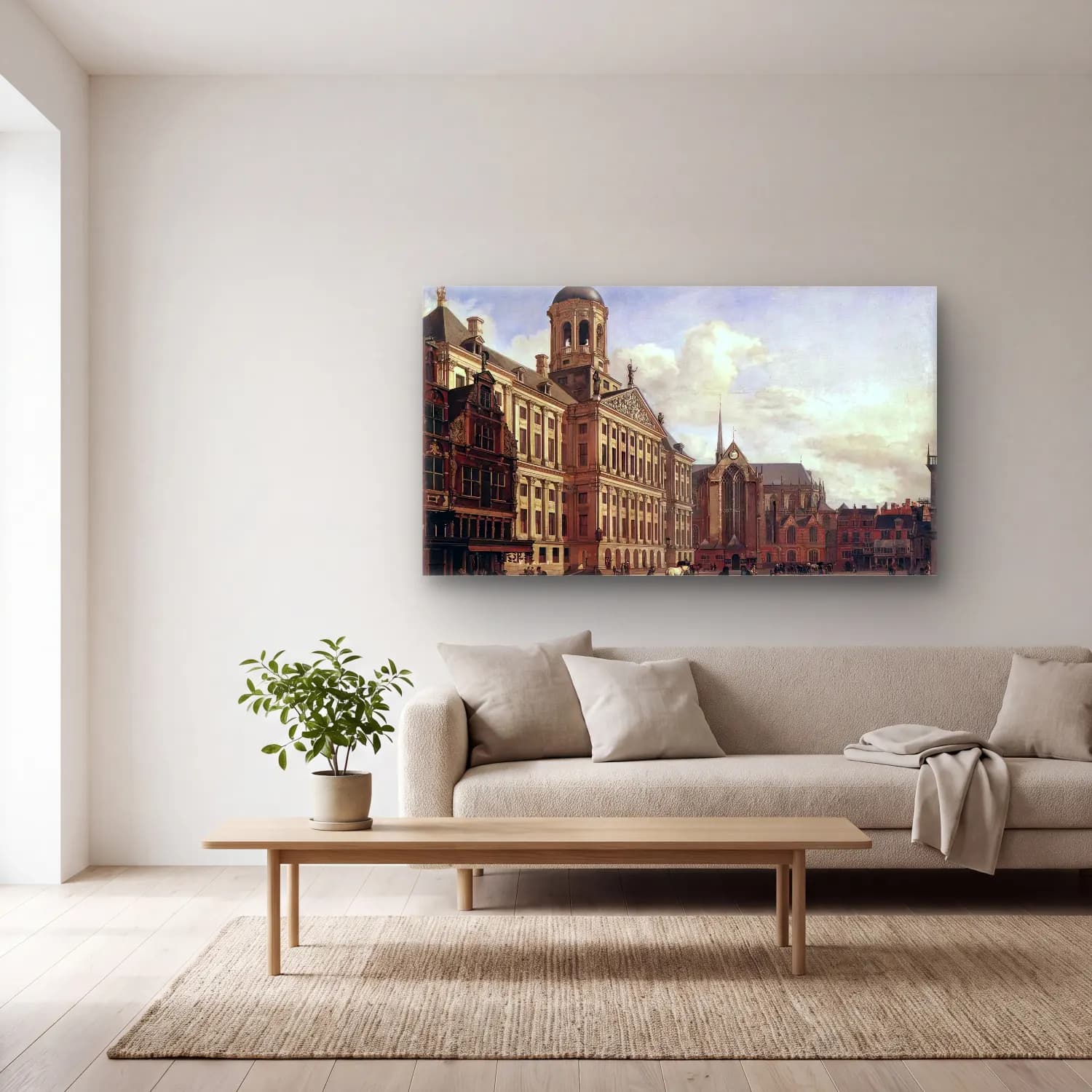 Jan van der Heyden – The New Town Hall in Amsterdam cam tablo — açık renk salonda