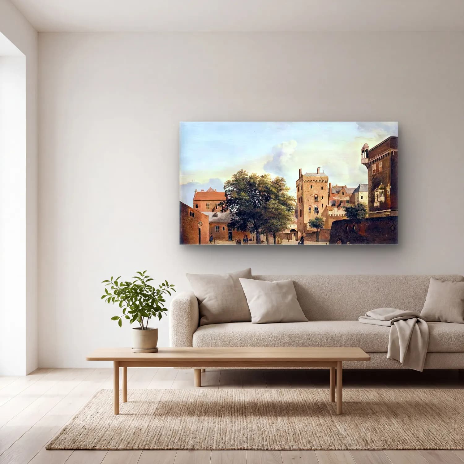 Jan van der Heyden – View of a Small Town Square cam tablo — açık renk salonda