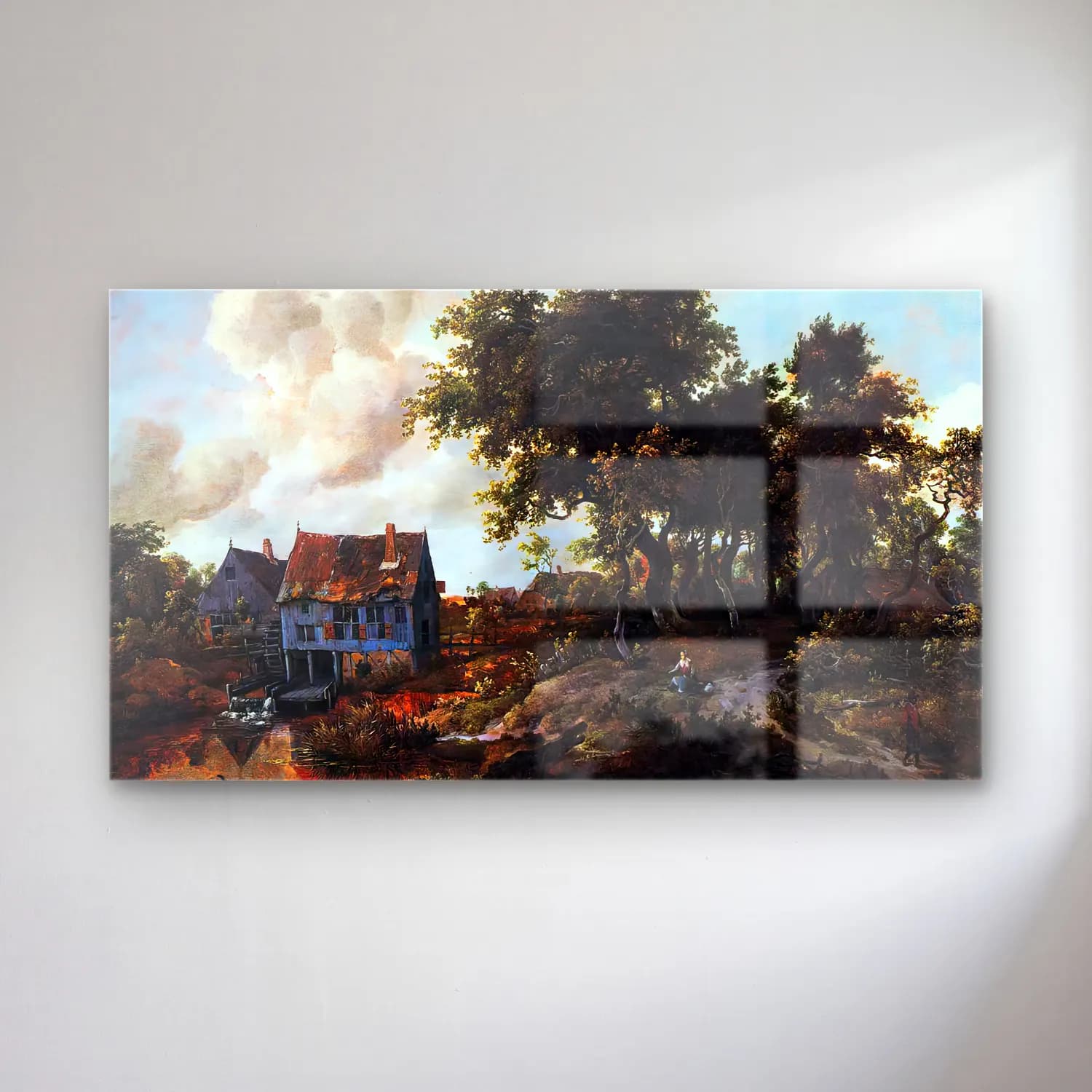 Meyndert Hobbema – A Watermill beside a Woody Lane cam tablo — Meyndert Hobbema – A Watermill beside a Woody Lane — yağlı boya kır evi
