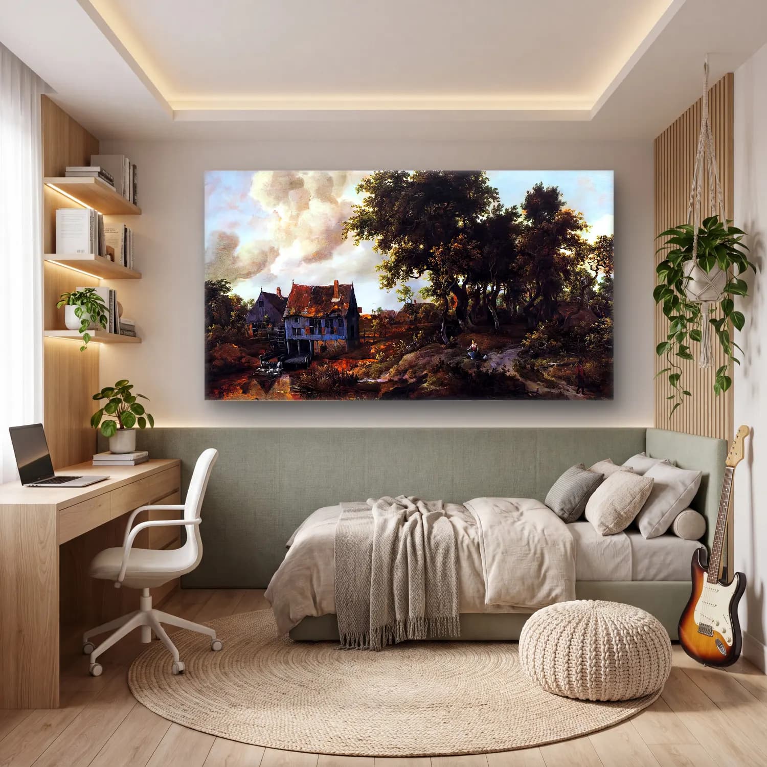 Meyndert Hobbema – A Watermill beside a Woody Lane cam tablo — genç odasında