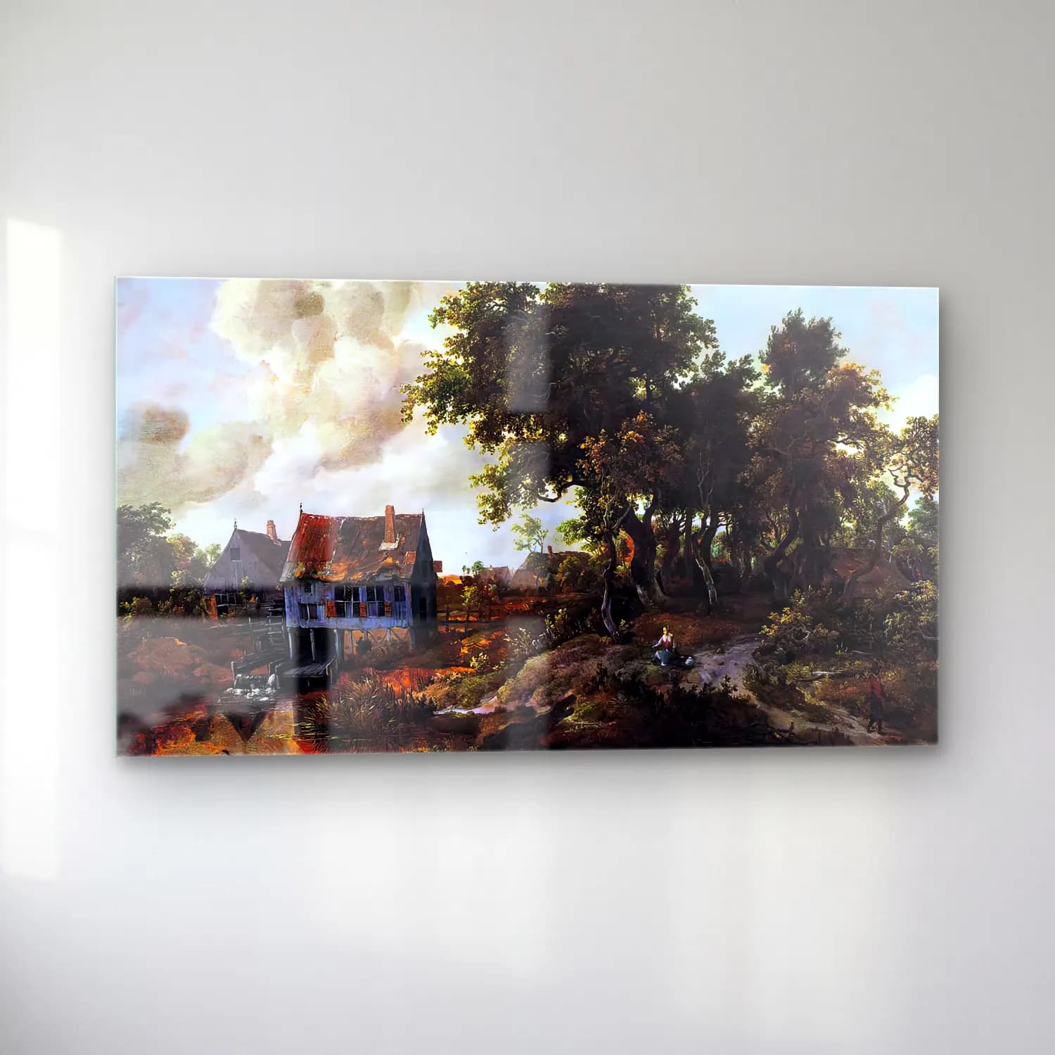 Meyndert Hobbema – A Watermill beside a Woody Lane cam tablo — sol açıdan görünüm