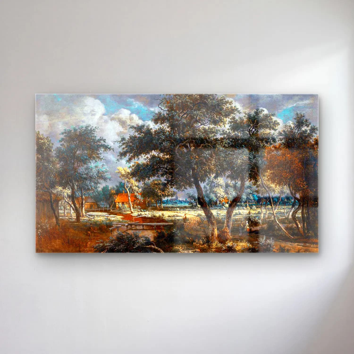 Meyndert Hobbema – A Wooded Landscape with Peasants on a Path and an Angler at… cam tablo — Meyndert Hobbema – A Wooded Landscape with Peasants on a Path and an Angler at… — yağlı boya kırda nehir