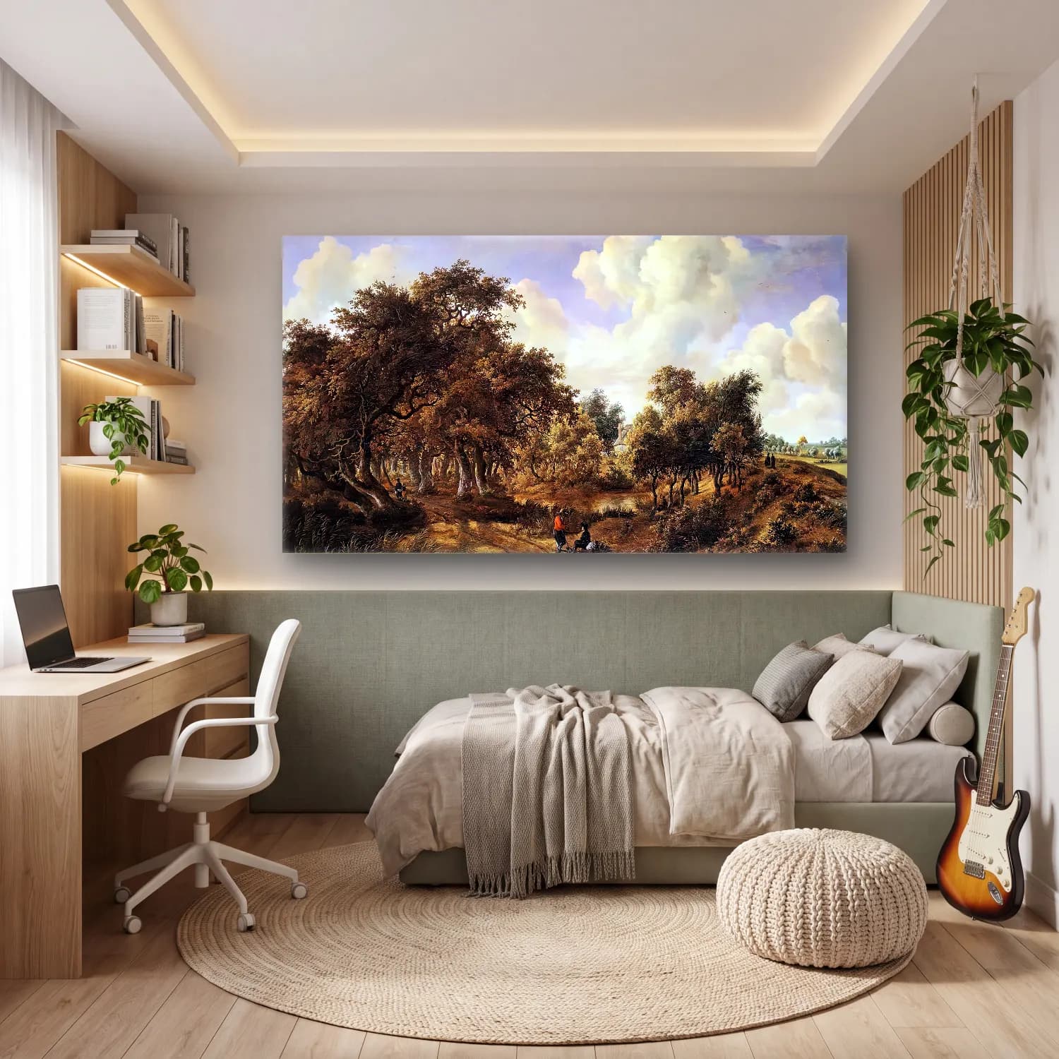 Meyndert Hobbema – A Wooded Landscape cam tablo — genç odasında