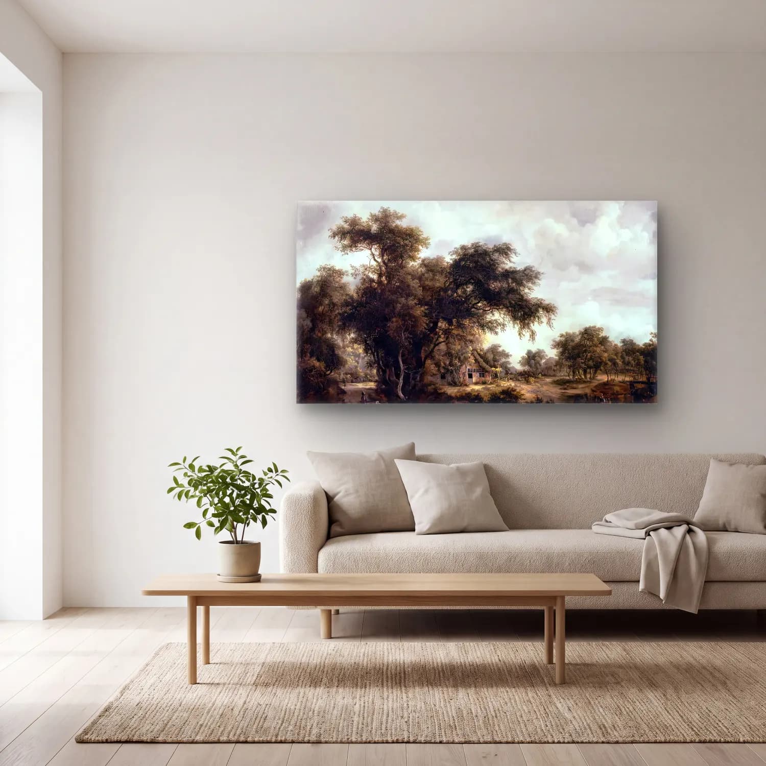 Meyndert Hobbema – Farm in the Woods cam tablo — açık renk salonda