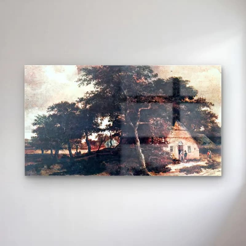 Meyndert Hobbema – Landscape with a Hut cam tablo — Meyndert Hobbema – Landscape with a Hut — yağlı boya orman