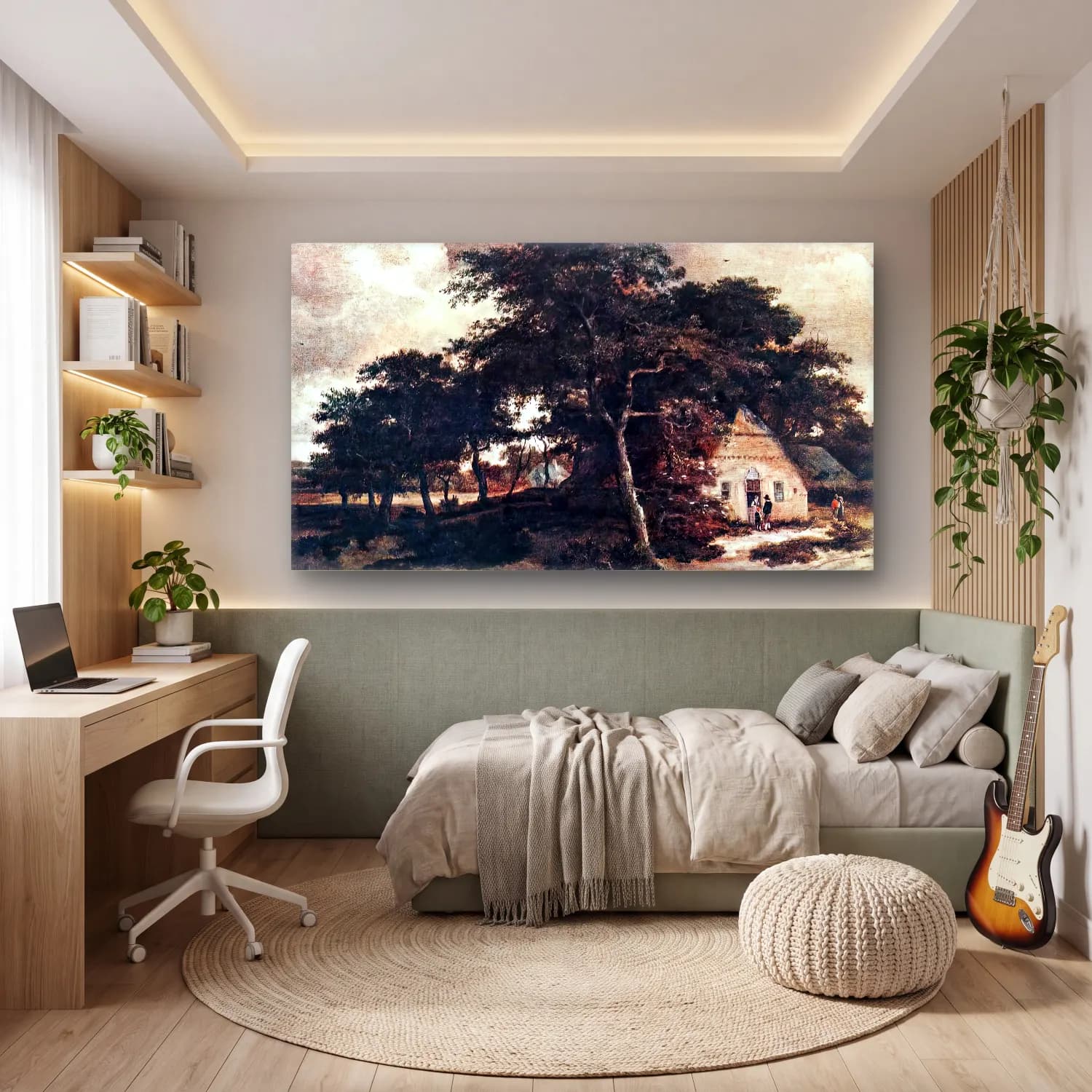 Meyndert Hobbema – Landscape with a Hut cam tablo — genç odasında