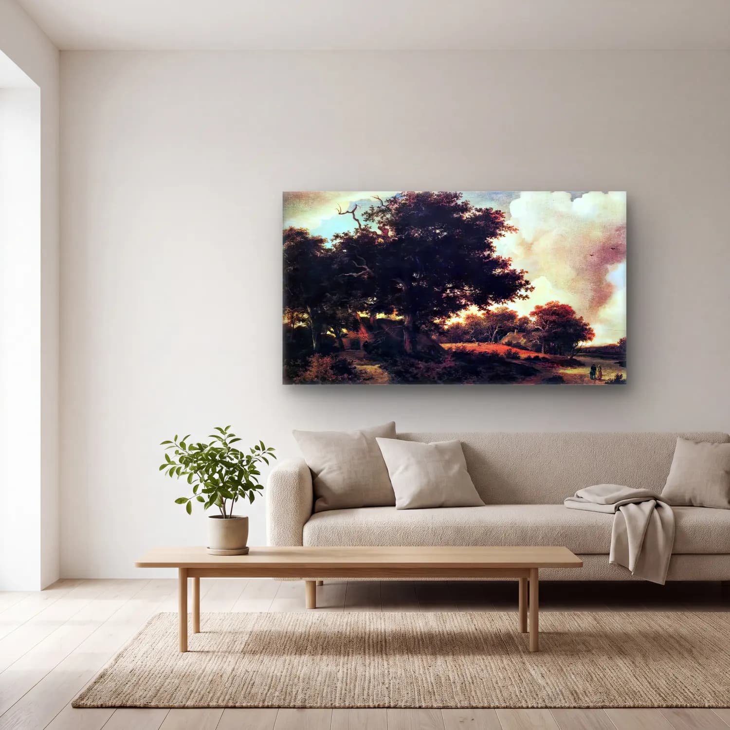 Meyndert Hobbema – Landscape cam tablo — açık renk salonda