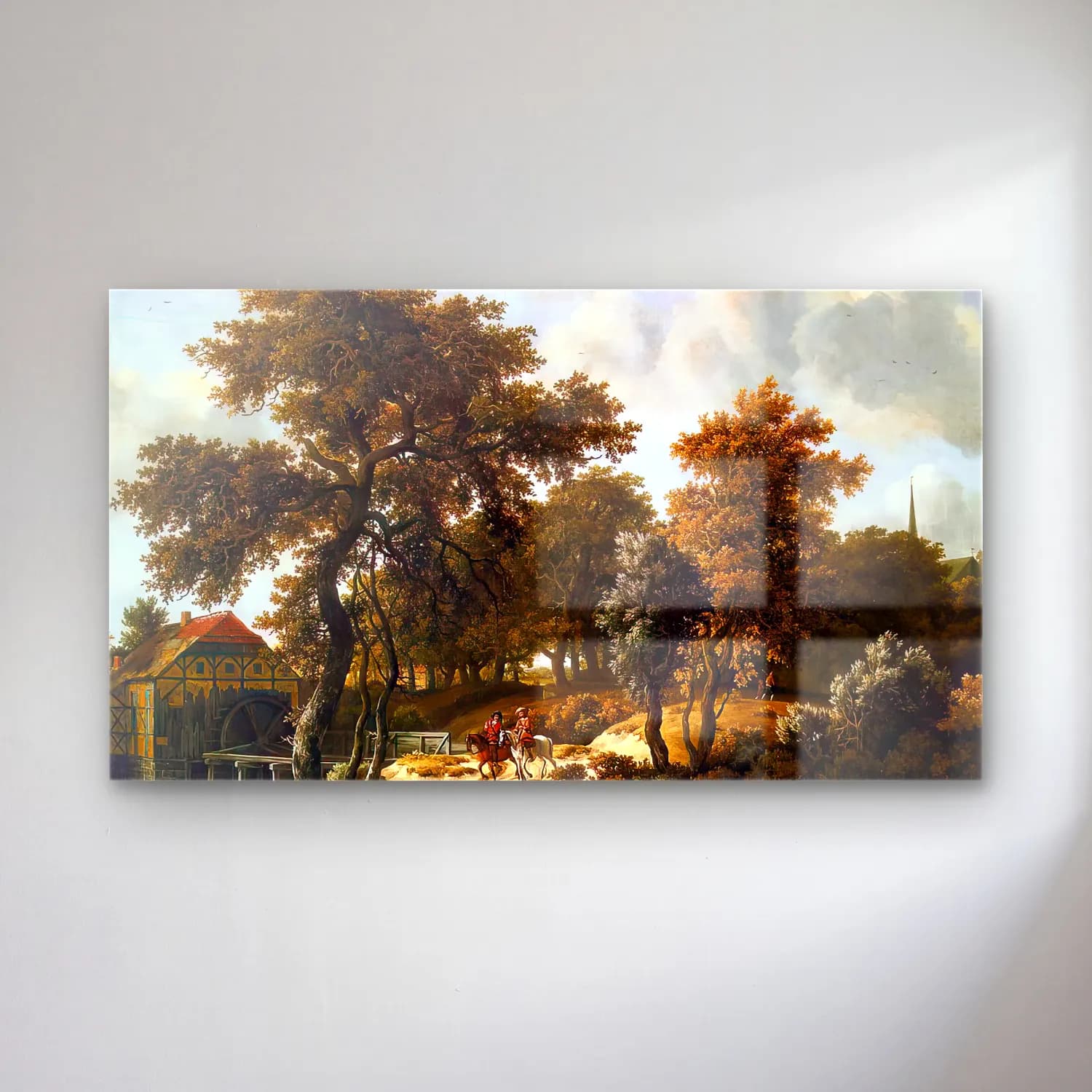 Meyndert Hobbema – The Travelers cam tablo — Meyndert Hobbema – The Travelers — yağlı boya kırda nehir