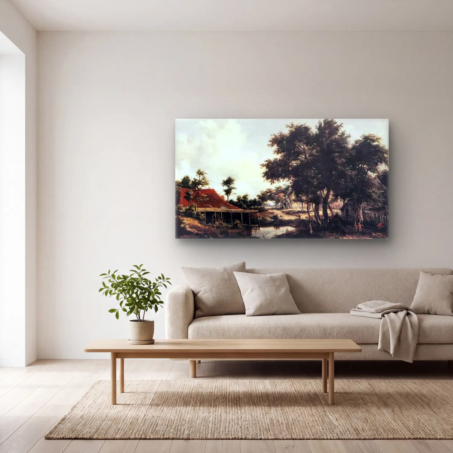 Meyndert Hobbema – The Water Mill cam tablo — açık renk salonda