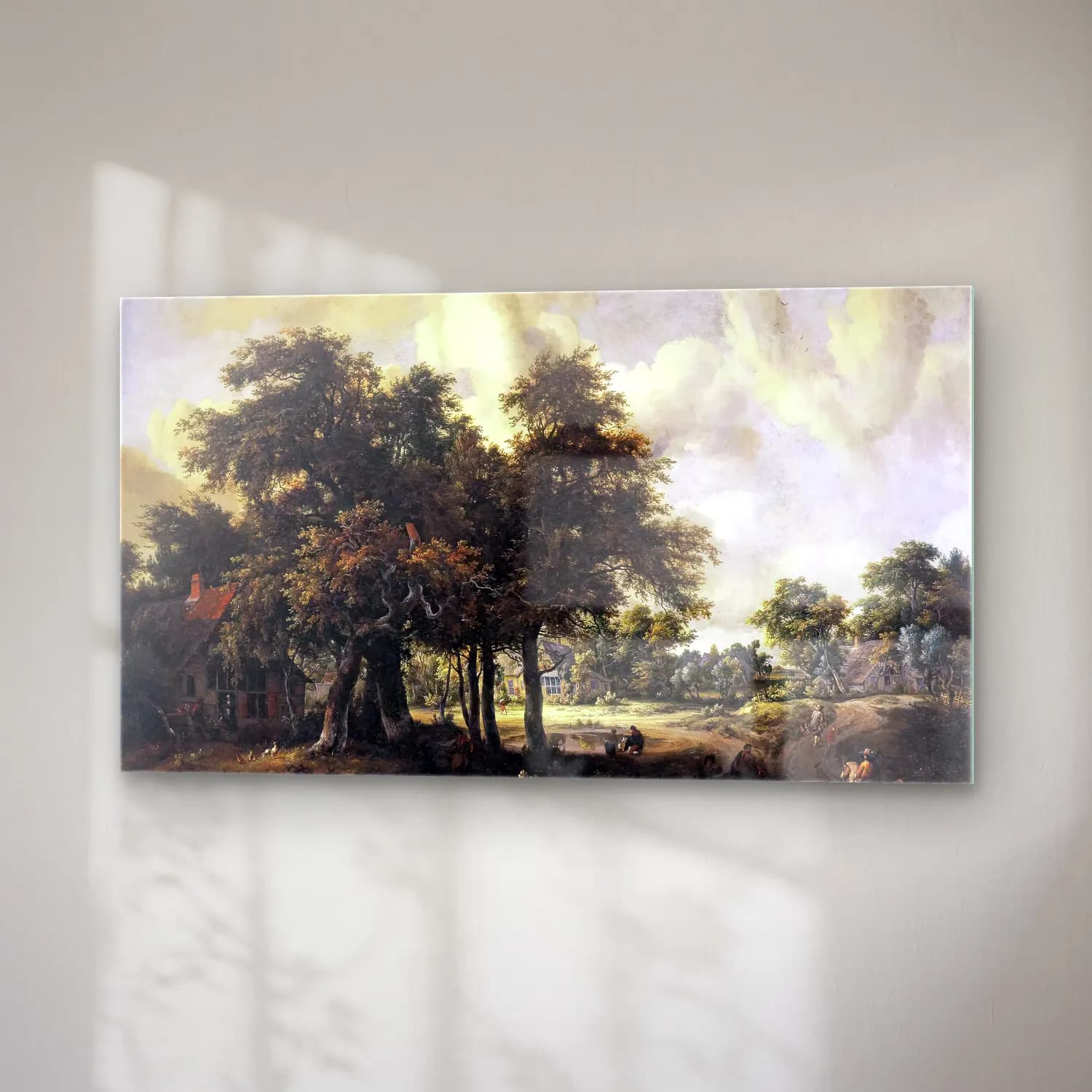 Meyndert Hobbema – Wooded Landscape with Cottages cam tablo — sağ açıdan görünüm