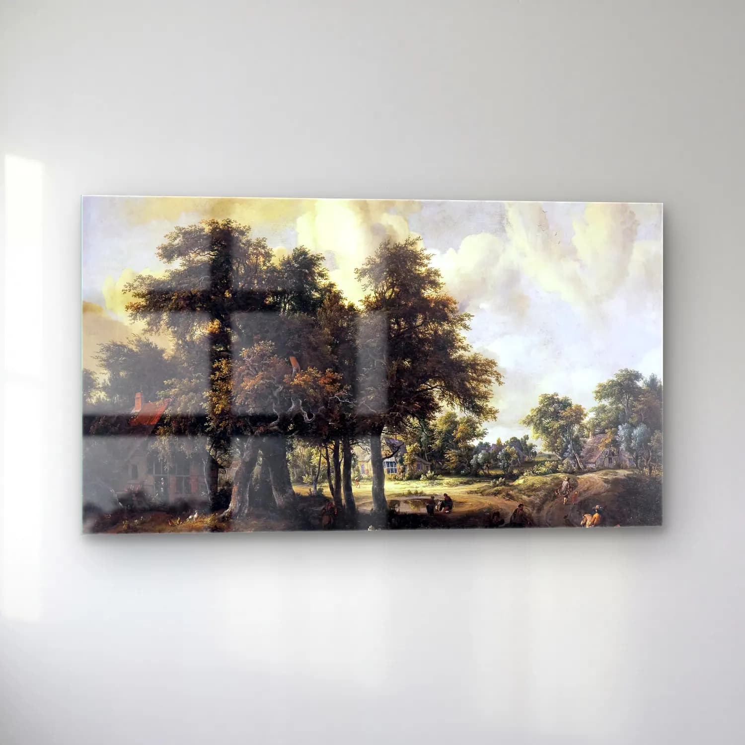 Meyndert Hobbema – Wooded Landscape with Cottages cam tablo — sol açıdan görünüm