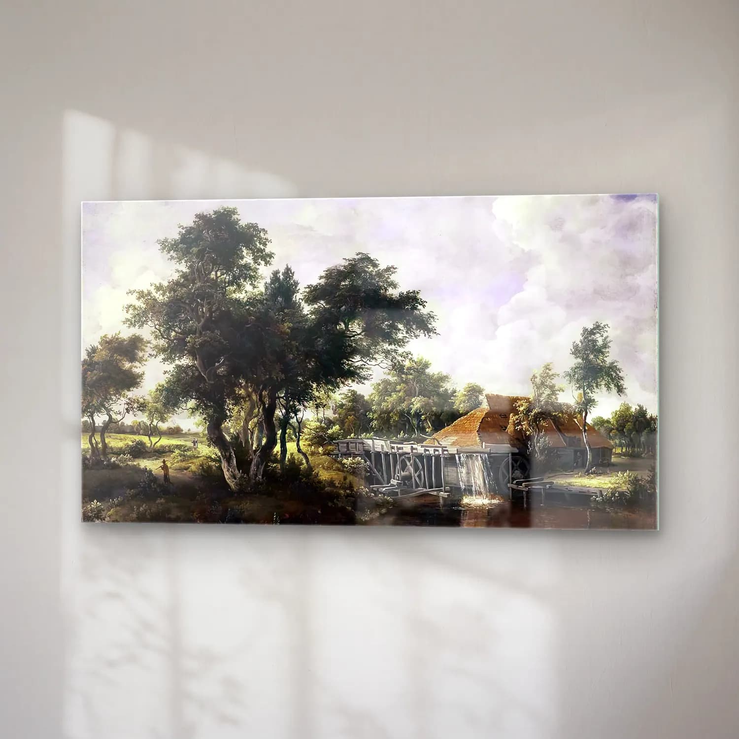Meyndert Hobbema – Wooded Landscape with Water Mill cam tablo — sağ açıdan görünüm