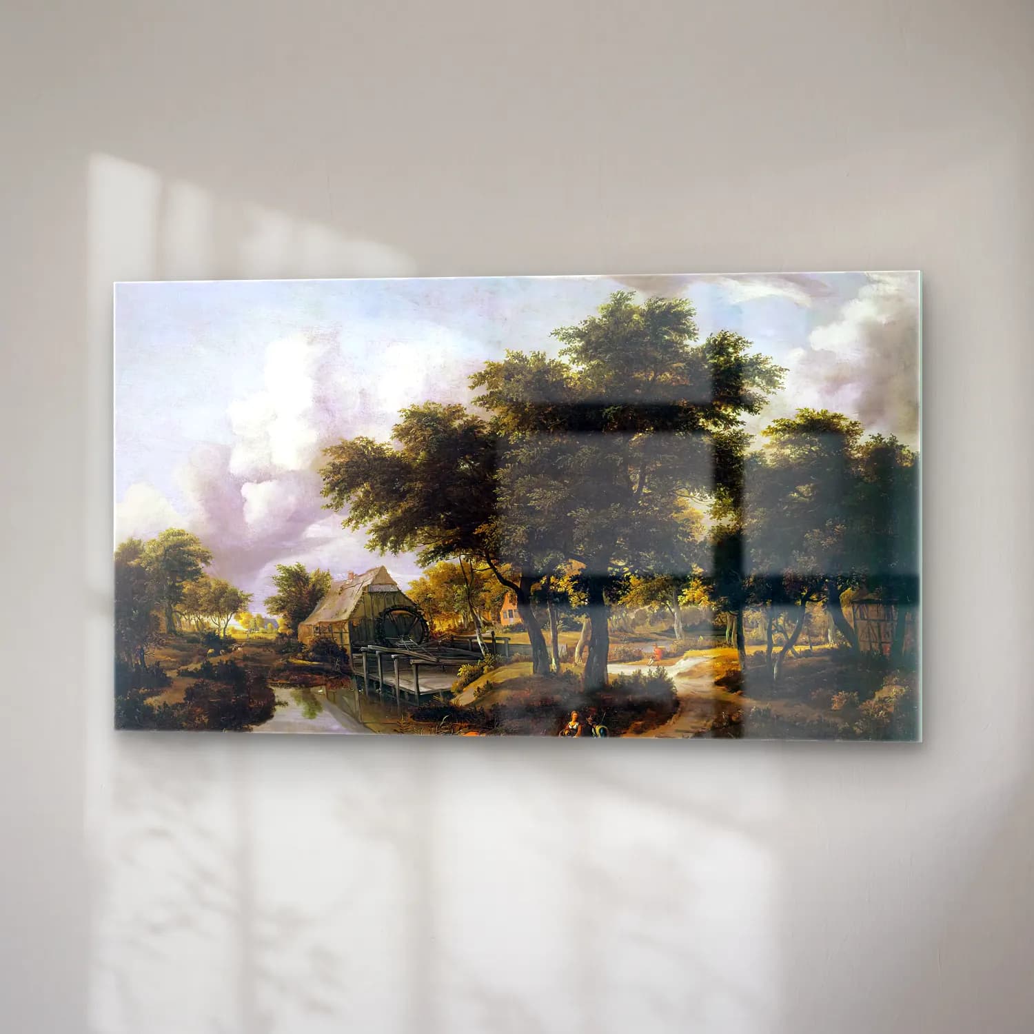 Meyndert Hobbema – Wooded Landscape with a Watermill cam tablo — sağ açıdan görünüm
