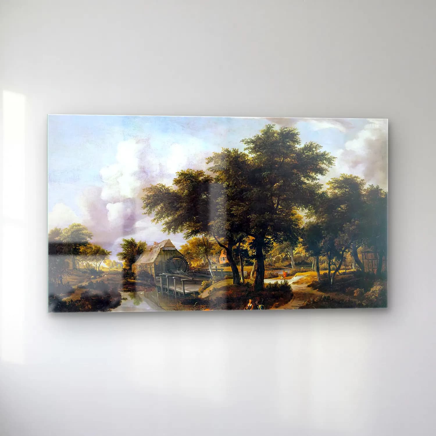 Meyndert Hobbema – Wooded Landscape with a Watermill cam tablo — sol açıdan görünüm