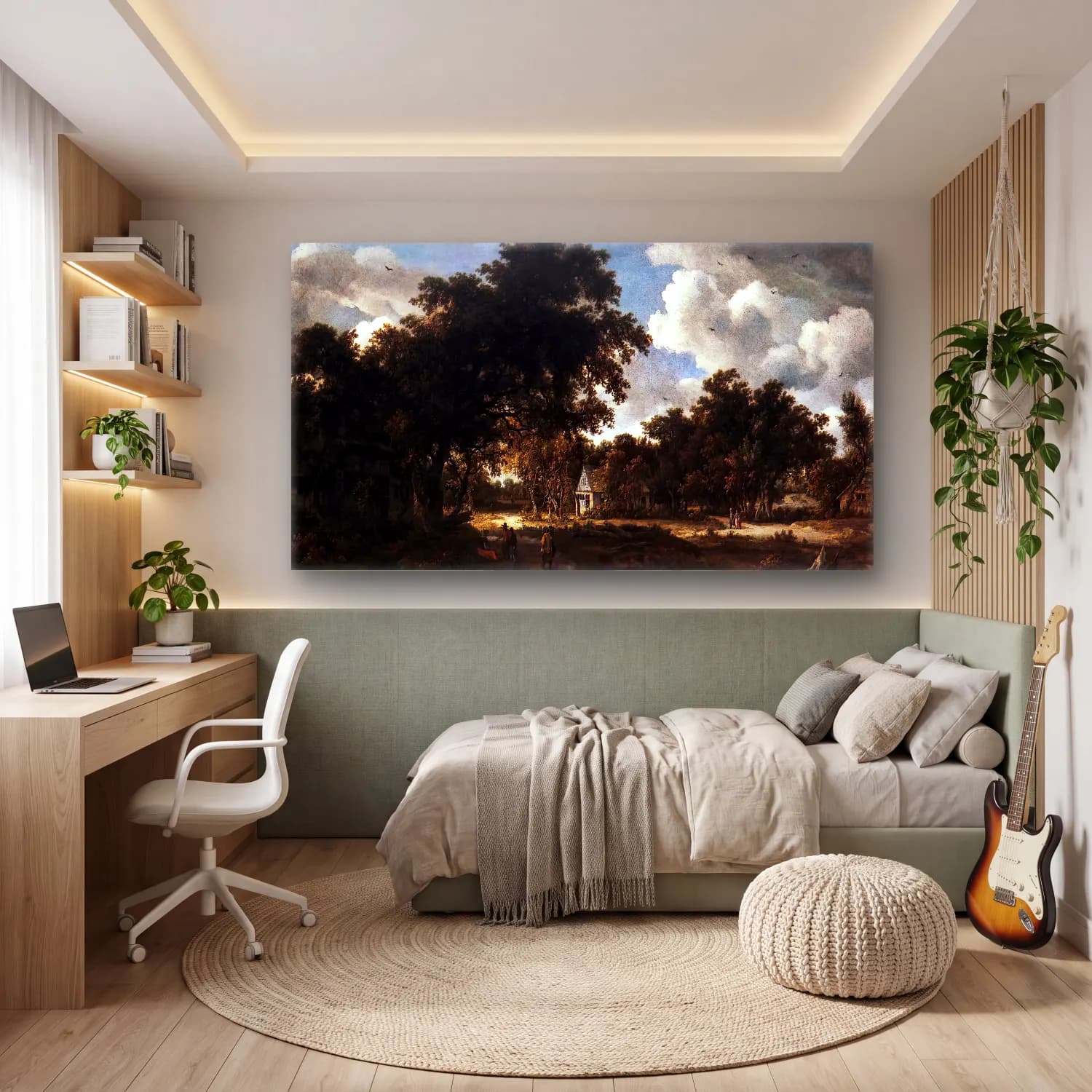 Meyndert Hobbema – Wooded Landscape cam tablo — genç odasında