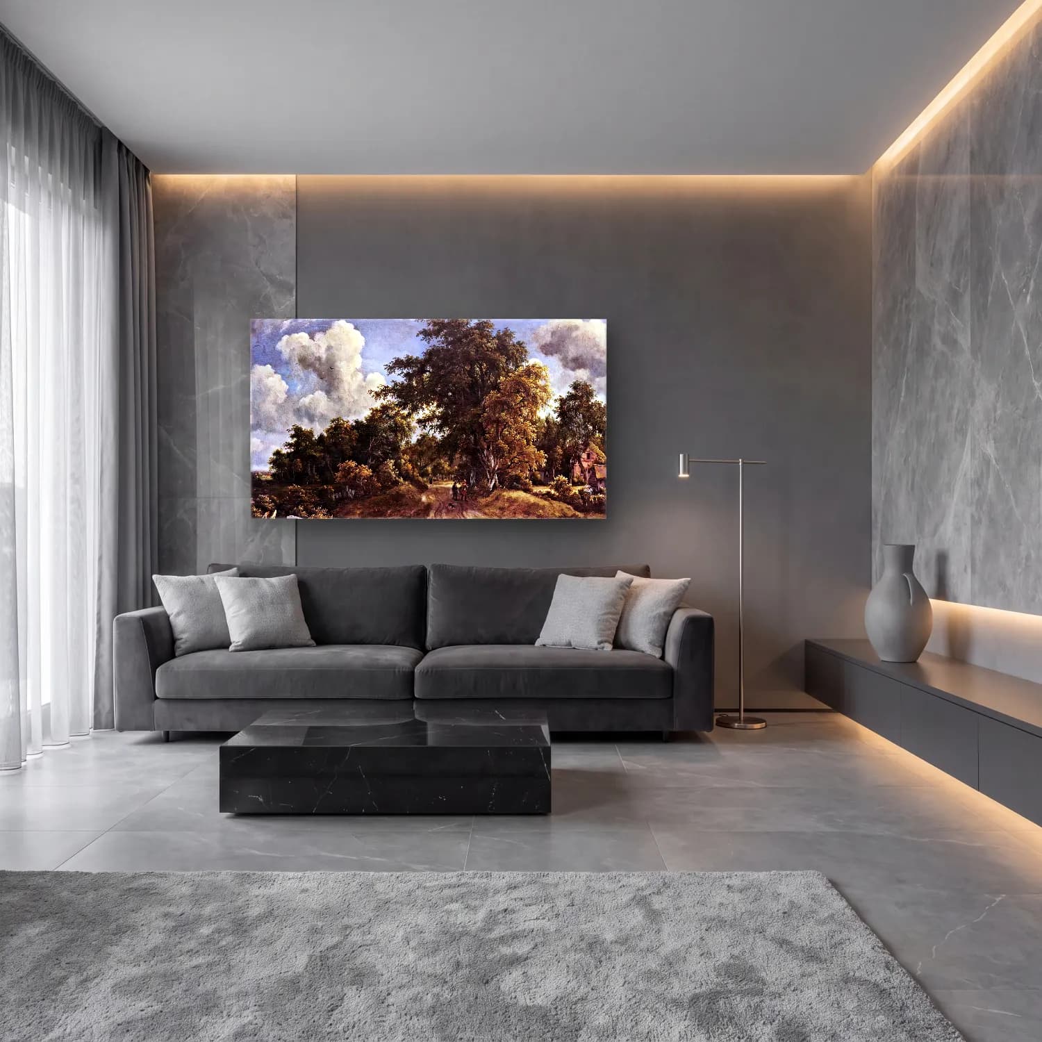 Meyndert Hobbema – Woodland Road cam tablo — lüks salon duvarında