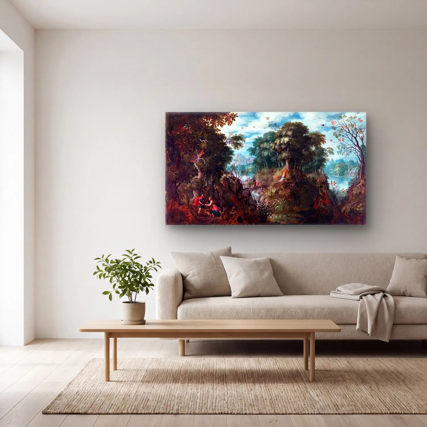 Alexander Keirinckx – Landscape with Cephalus and Procris cam tablo — açık renk salonda