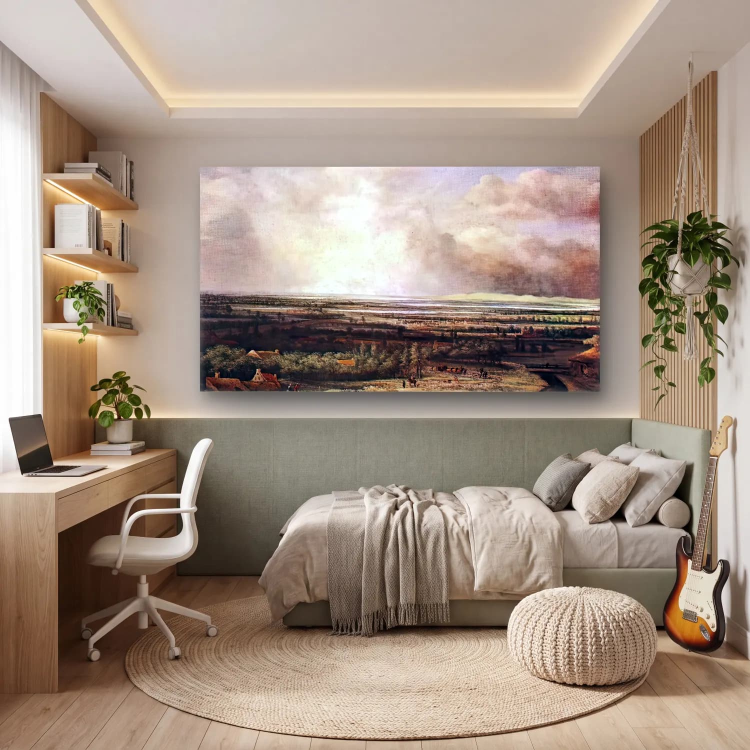Philips Koninck – An Extensive Landscape with a Hawking Party cam tablo — genç odasında