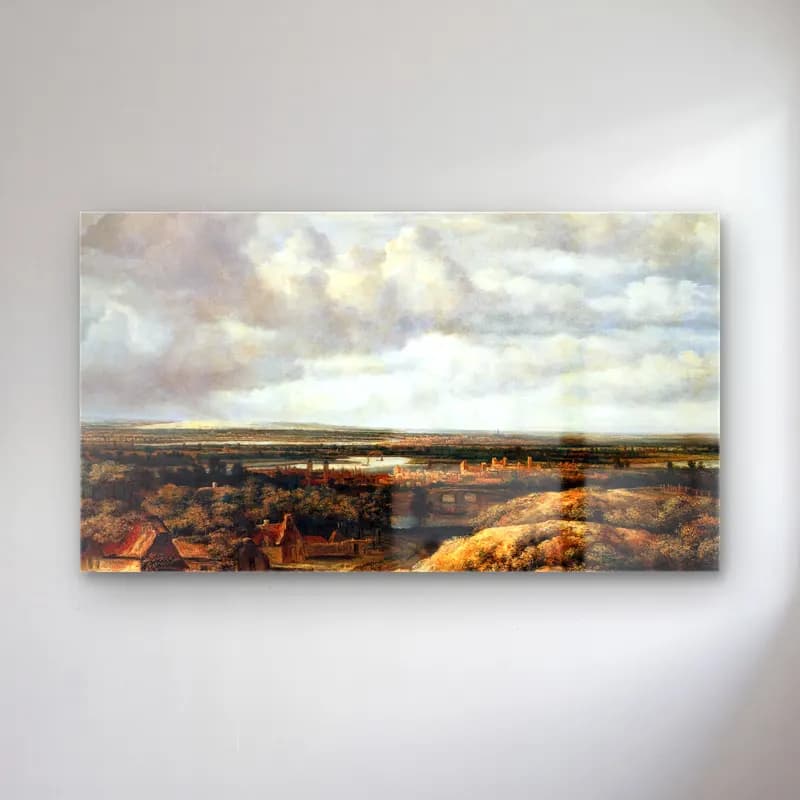 Philips Koninck – Panorama with Farmhouses along a Road cam tablo — Philips Koninck – Panorama with Farmhouses along a Road — yağlı boya kırda nehir