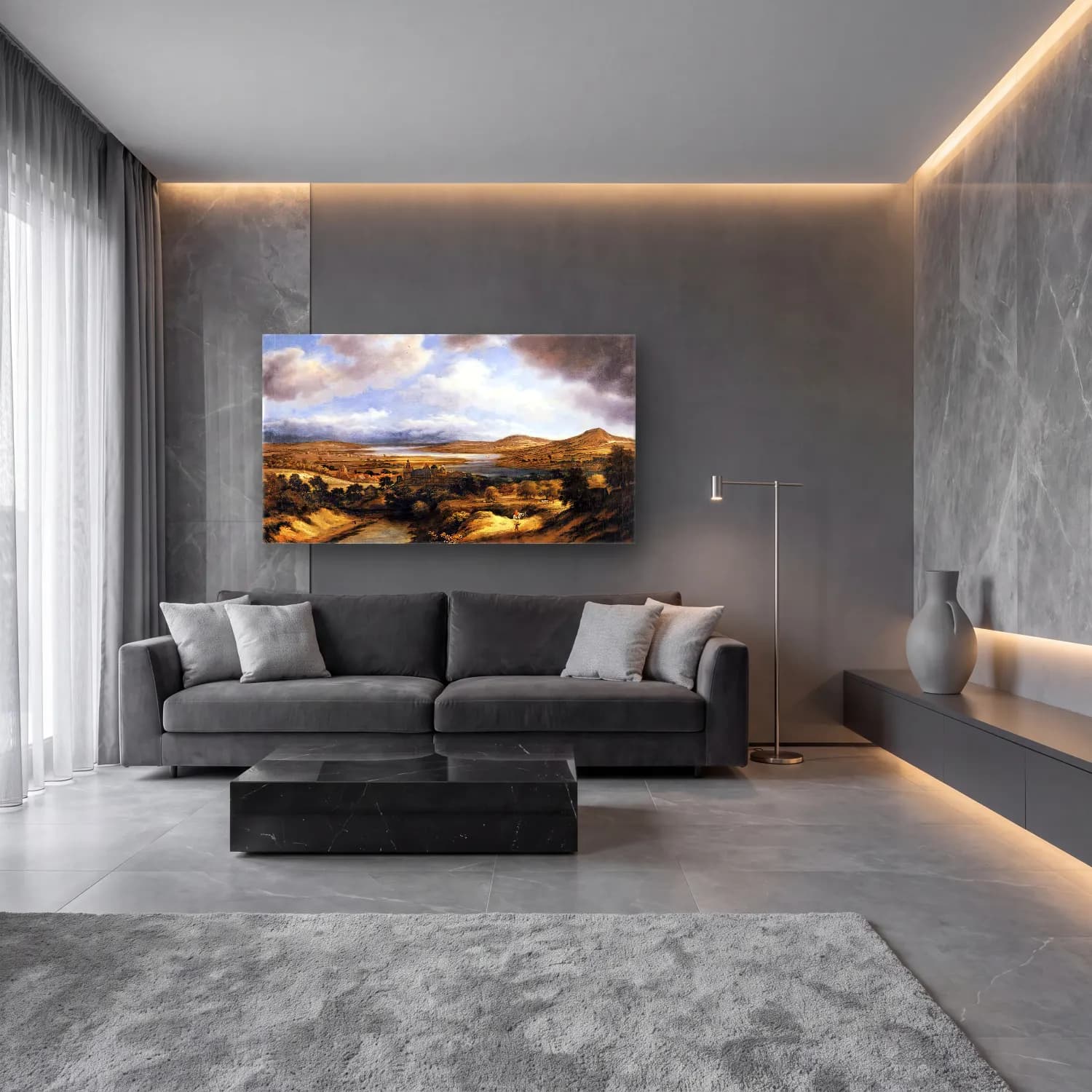 Philips Koninck – Panoramic River Landscape cam tablo — lüks salon duvarında