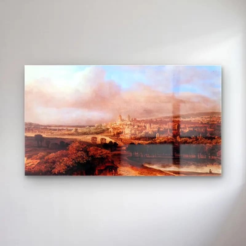 Philips Koninck – Village on a Hill cam tablo — Philips Koninck – Village on a Hill — yağlı boya kırda nehir