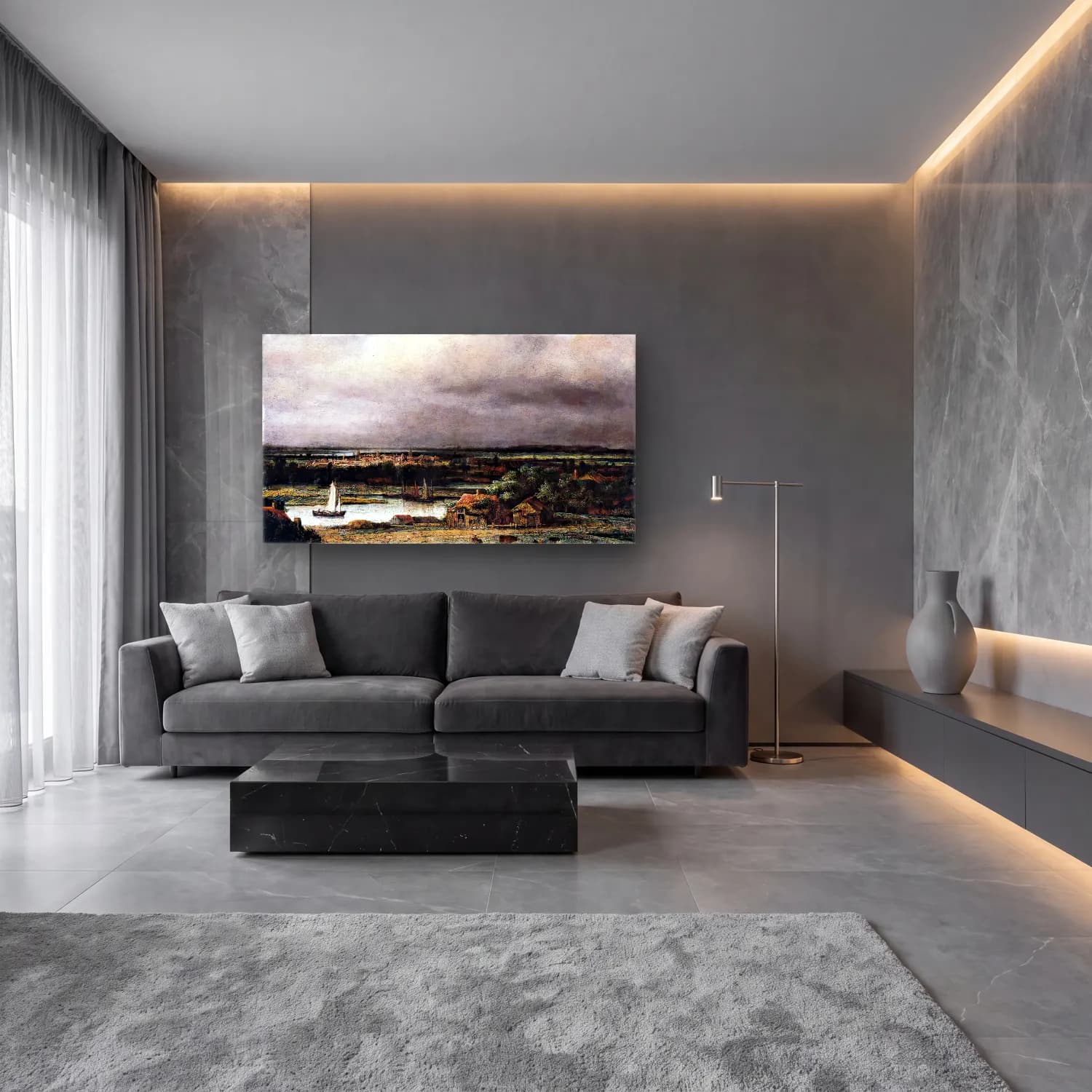 Philips Koninck – Wide River Landscape cam tablo — lüks salon duvarında
