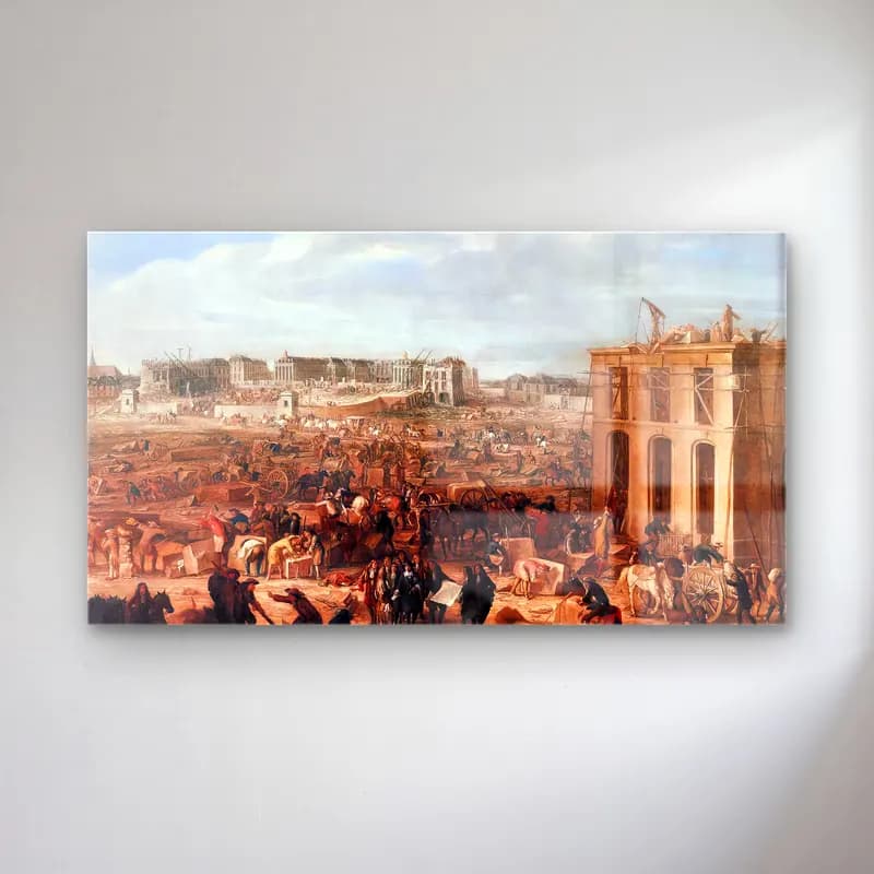 Adam Frans van der Meulen – Construction of the Château de Versailles cam tablo — Adam Frans van der Meulen – Construction of the Château de Versailles — vintage kalabalık cadde