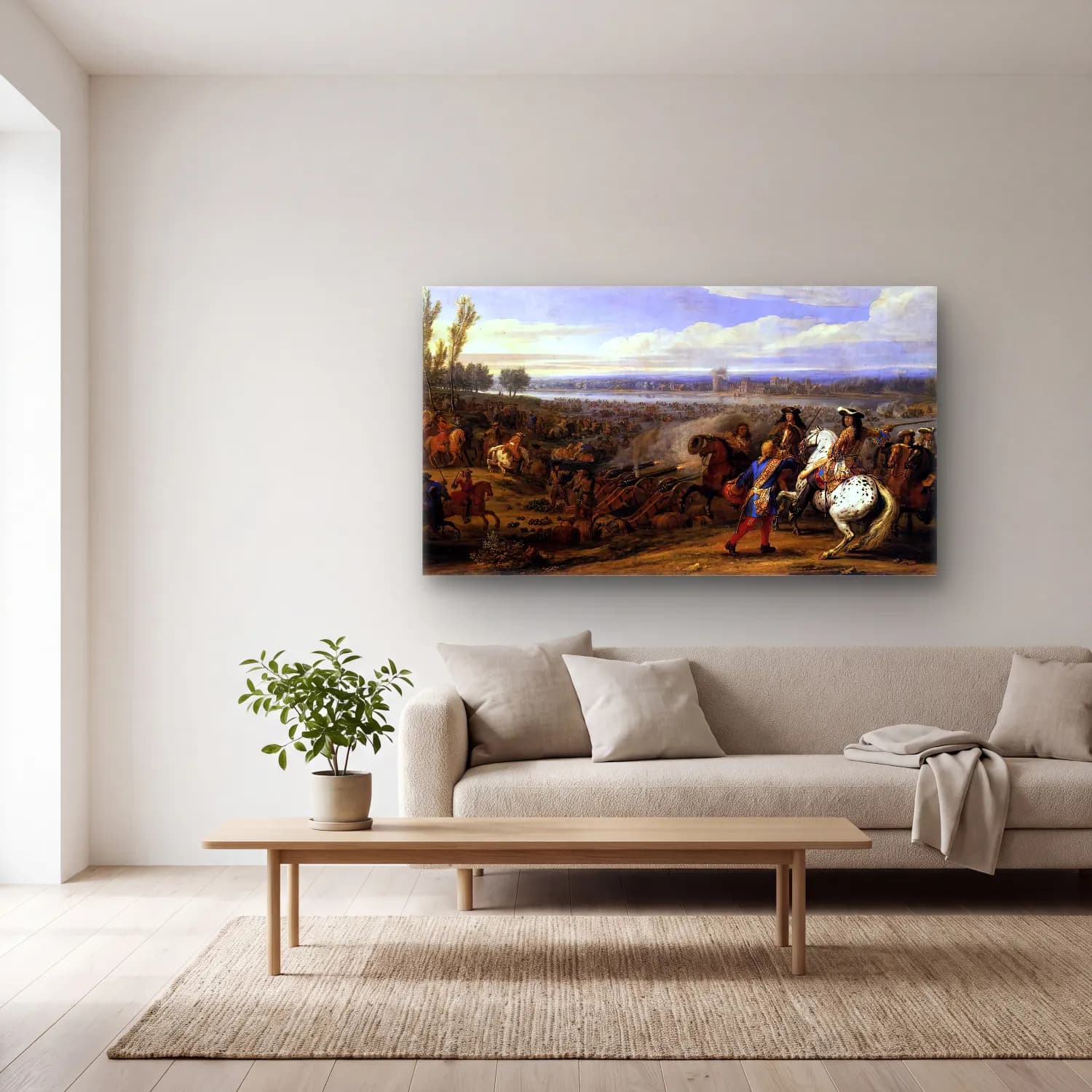 Adam Frans van der Meulen – Crossing the Rhine cam tablo — açık renk salonda