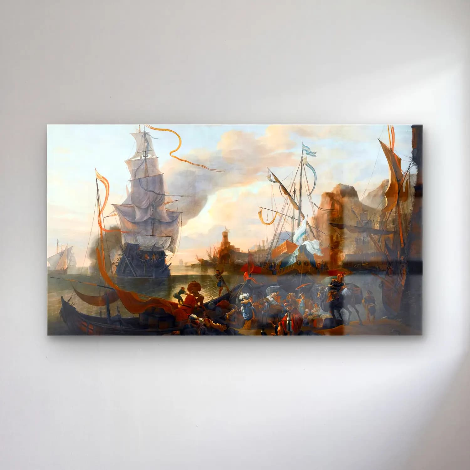 Hendrik van Minderhout – A Levantine Harbour cam tablo — Hendrik van Minderhout – A Levantine Harbour — yağlı boya savaş sahnesi