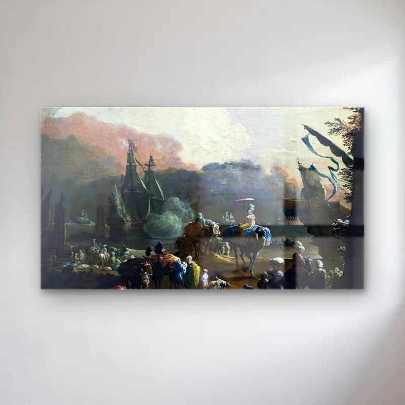 Hendrik van Minderhout – A Mediterranean Harbour Scene cam tablo — Hendrik van Minderhout – A Mediterranean Harbour Scene — yağlı boya liman ve tekneler