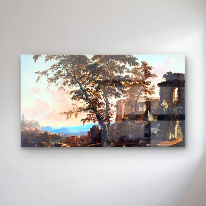 Hendrik van Minderhout – Extensive Rhenish Landscape cam tablo — Hendrik van Minderhout – Extensive Rhenish Landscape — yağlı boya antik kalıntılar