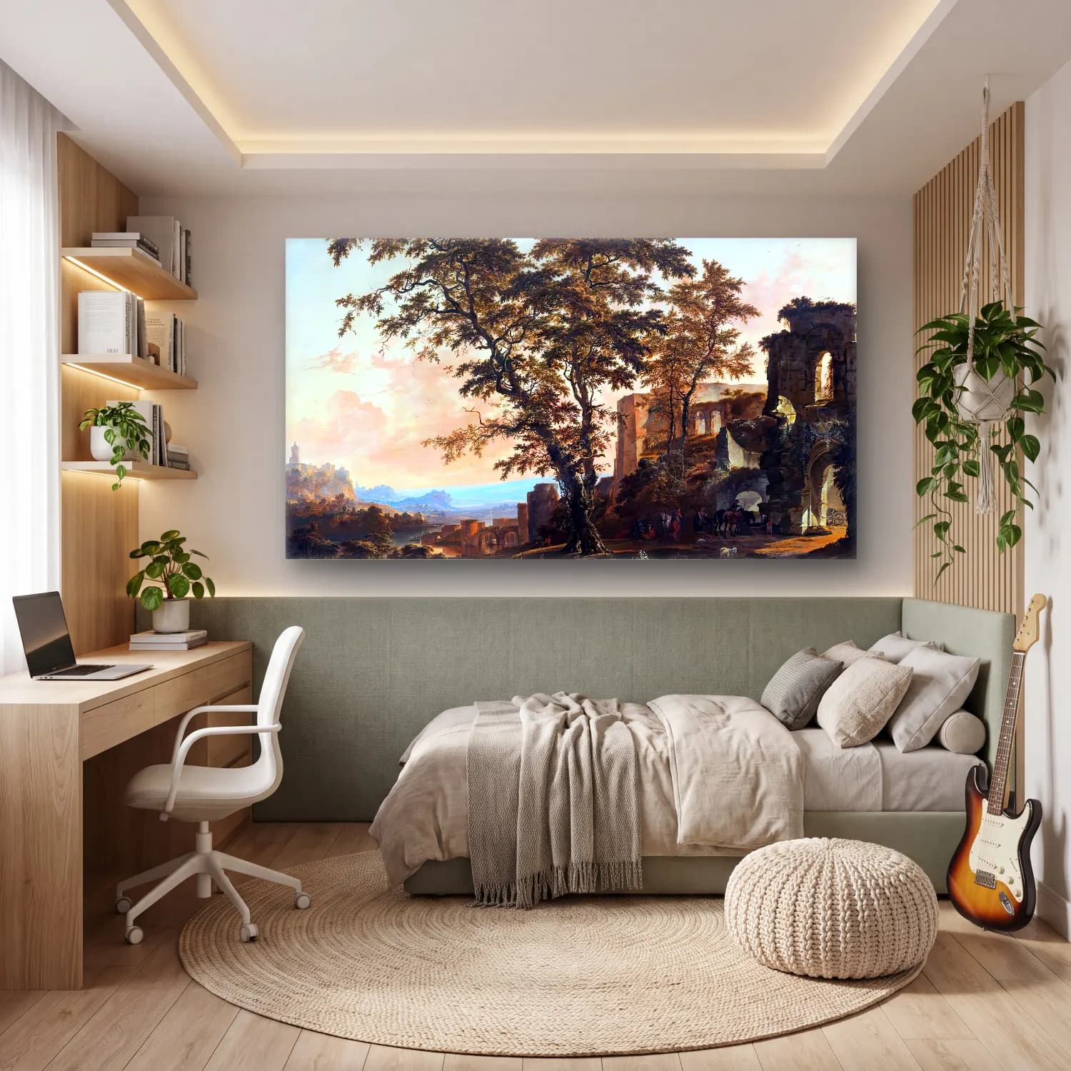 Hendrik van Minderhout – Extensive Rhenish Landscape cam tablo — genç odasında