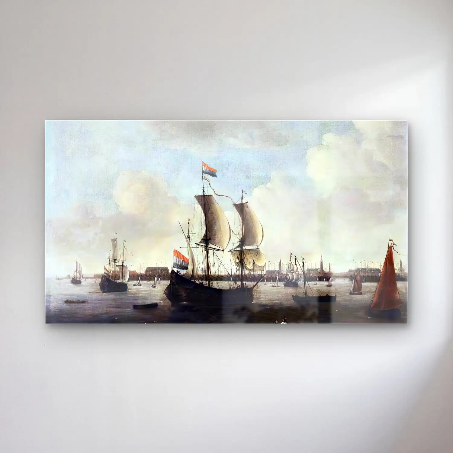 Hendrik van Minderhout – Extensive View of a City cam tablo — Hendrik van Minderhout – Extensive View of a City — yağlı boya liman ve tekneler