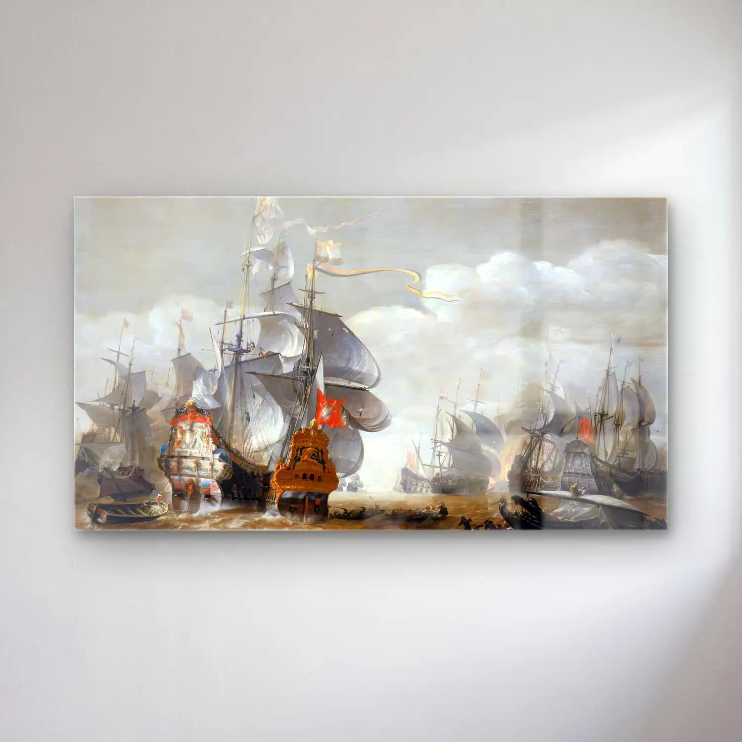 Hendrik van Minderhout – The Battle of Lowestoft cam tablo — Hendrik van Minderhout – The Battle of Lowestoft — yağlı boya savaş sahnesi