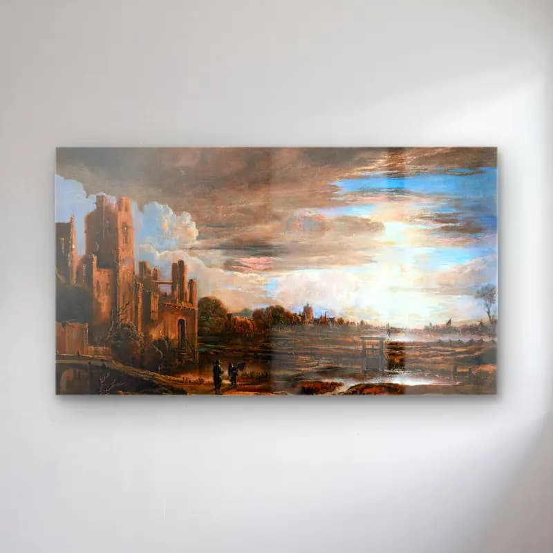 Aert van der Neer – A Moonlit Landscape with Ruins cam tablo — Aert van der Neer – A Moonlit Landscape with Ruins — yağlı boya antik kalıntılar