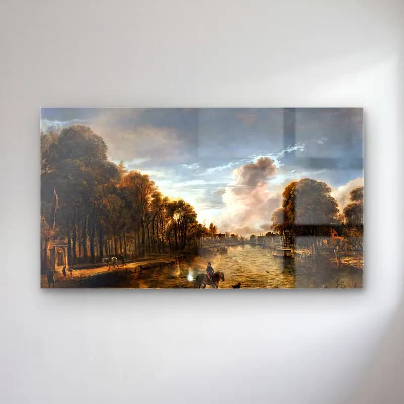 Aert van der Neer – Moonlit Wooded Landscape cam tablo — Aert van der Neer – Moonlit Wooded Landscape — yağlı boya kırda nehir