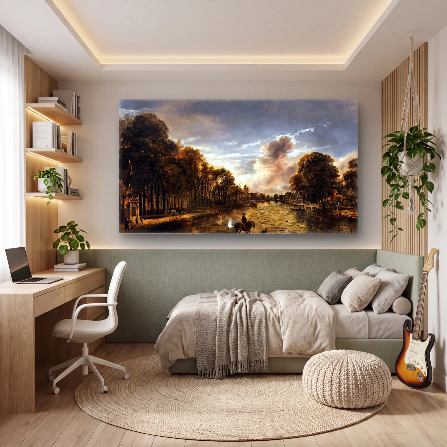 Aert van der Neer – Moonlit Wooded Landscape cam tablo — genç odasında