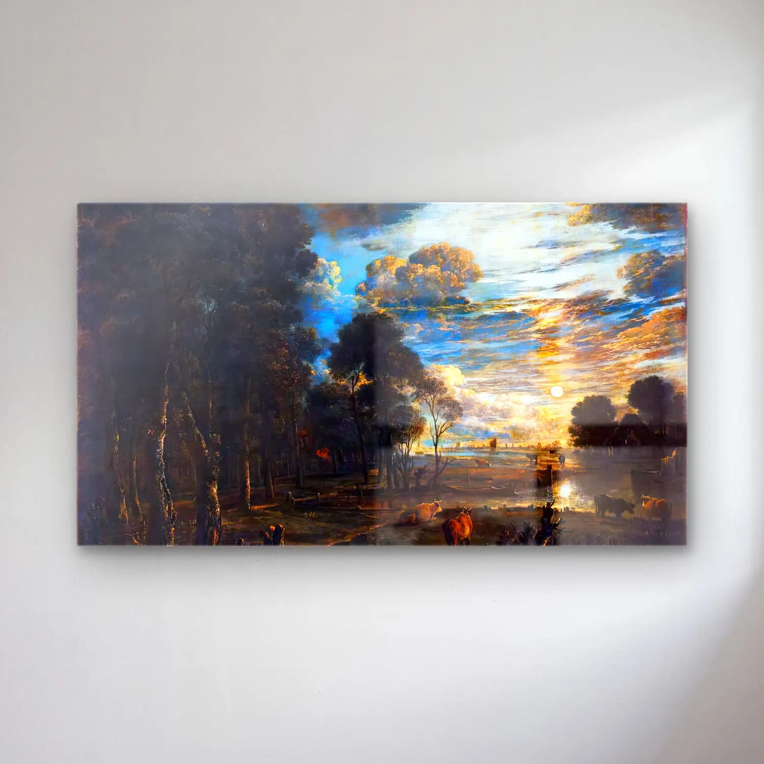 Aert van der Neer – Night Landscape with a River cam tablo — Aert van der Neer – Night Landscape with a River — yağlı boya kırda nehir