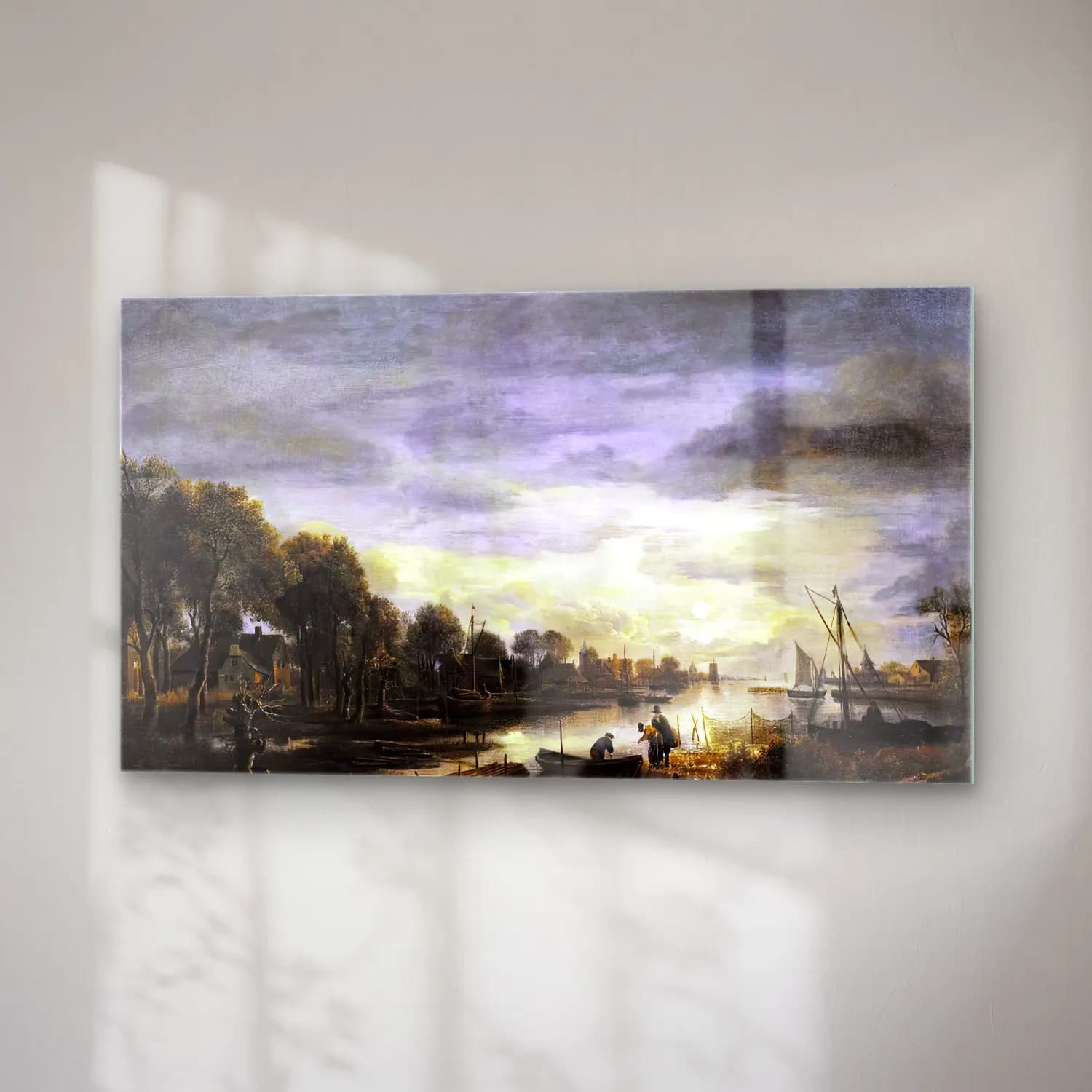 Aert van der Neer – River Landscape – Siyah Beyaz Tonlar cam tablo — sağ açıdan görünüm