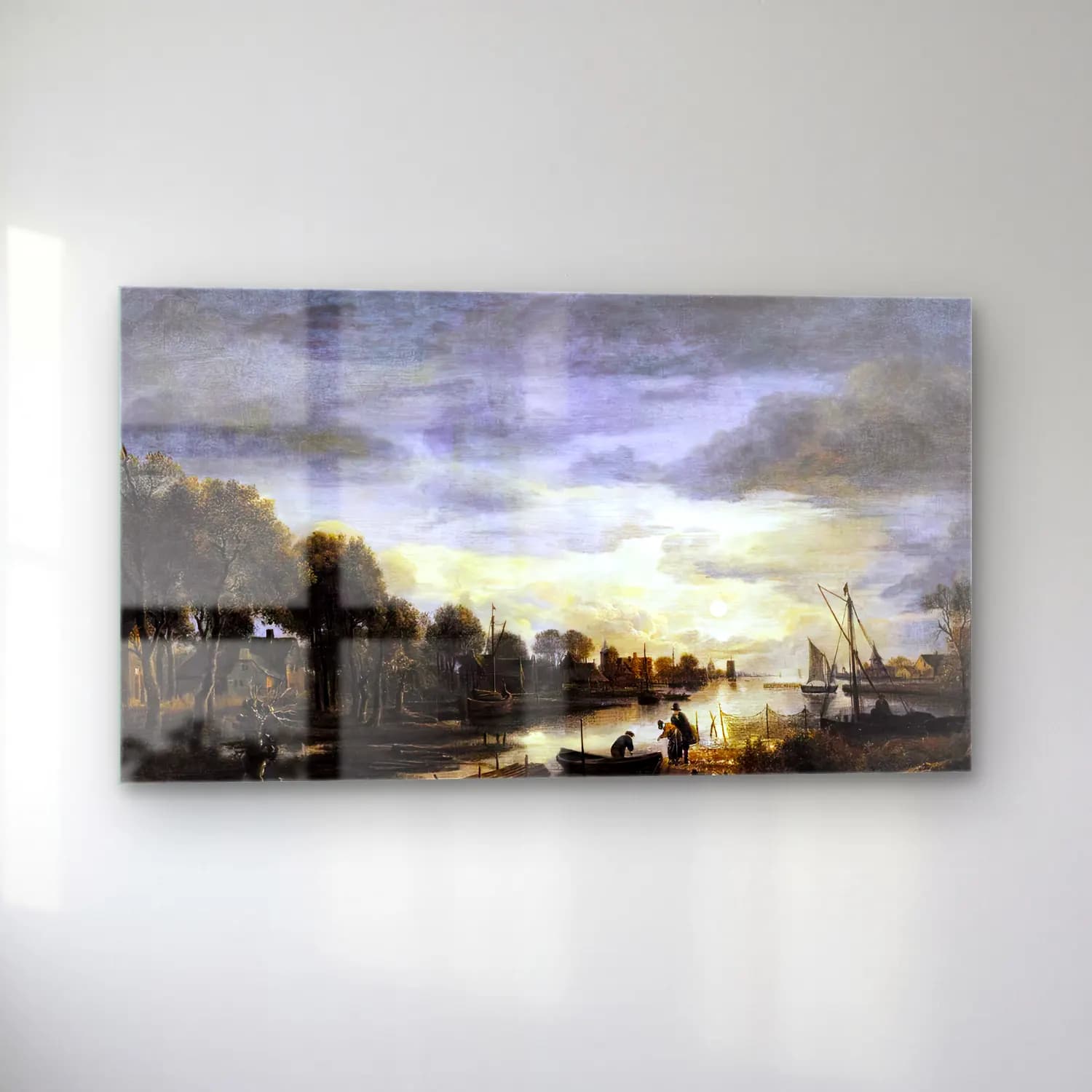 Aert van der Neer – River Landscape – Siyah Beyaz Tonlar cam tablo — sol açıdan görünüm