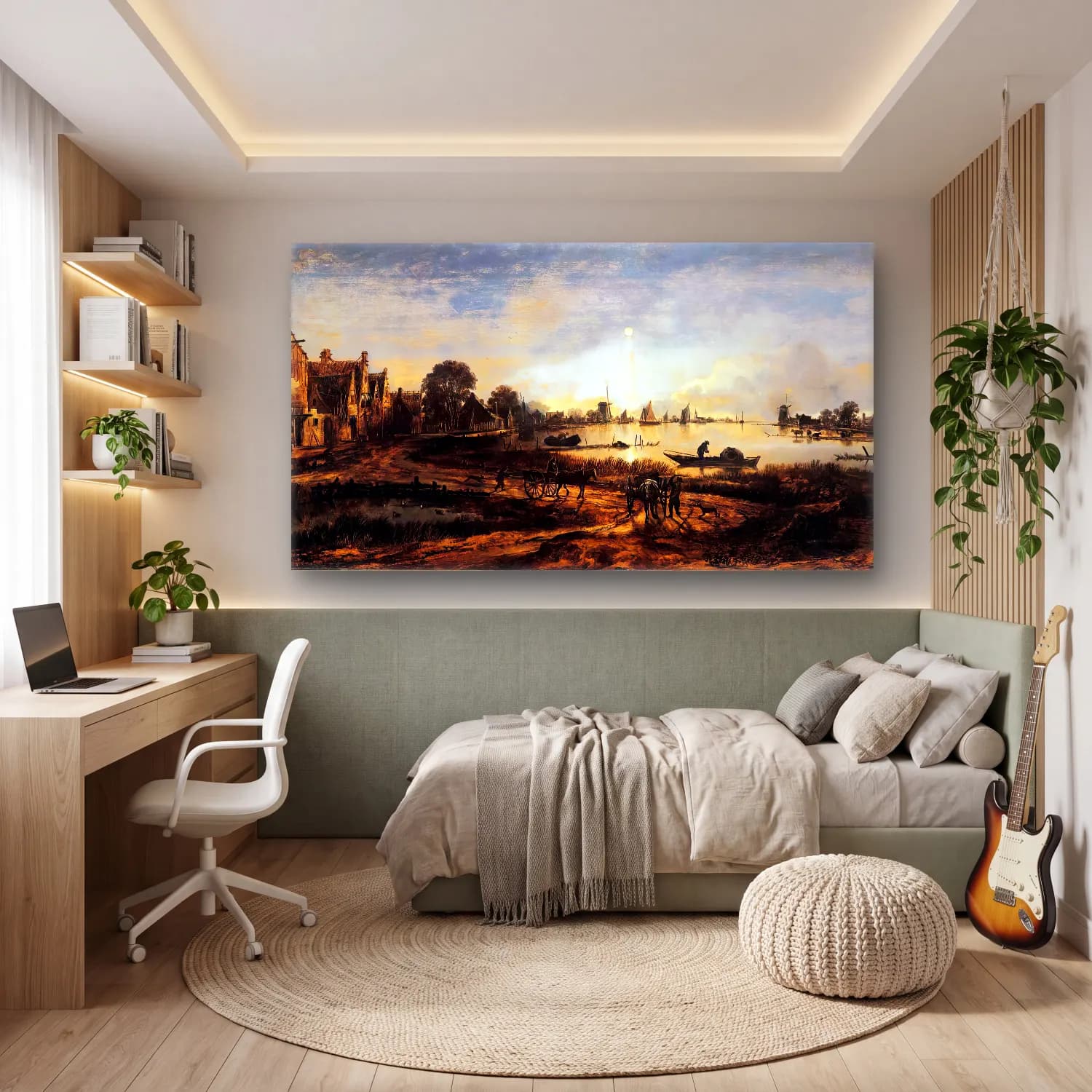 Aert van der Neer – River View – Pastel Tonlar cam tablo — genç odasında