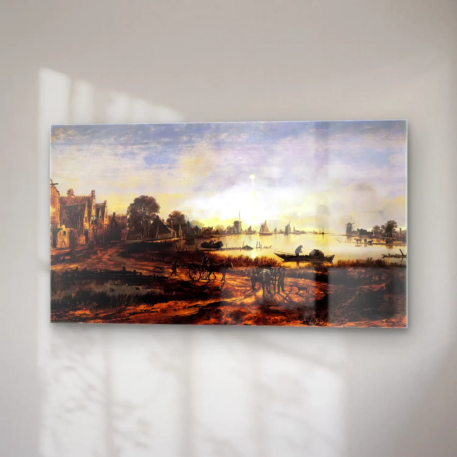 Aert van der Neer – River View – Pastel Tonlar cam tablo — sağ açıdan görünüm