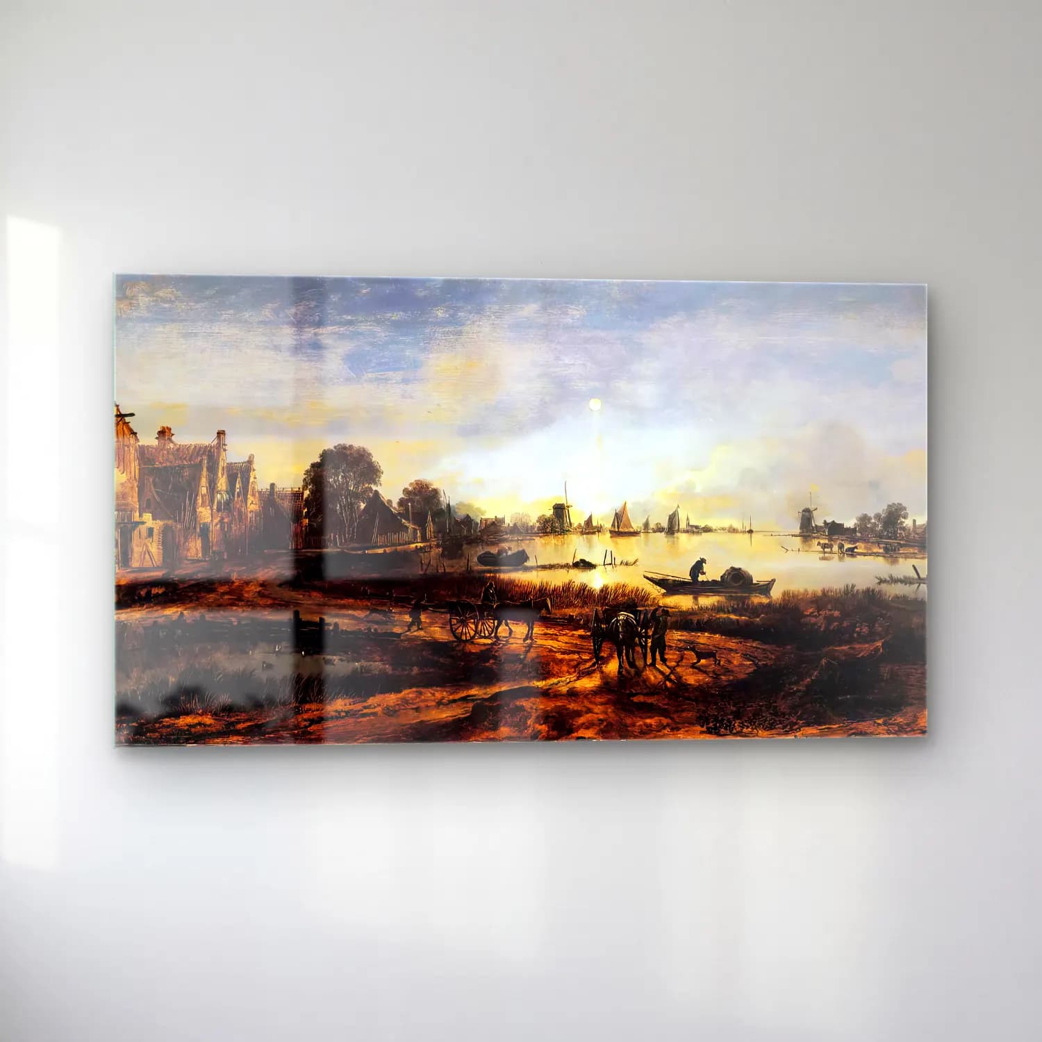 Aert van der Neer – River View – Pastel Tonlar cam tablo — sol açıdan görünüm