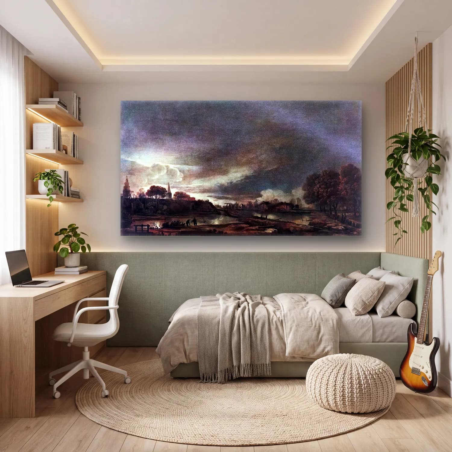 Aert van der Neer – Small Town at Dusk cam tablo — genç odasında