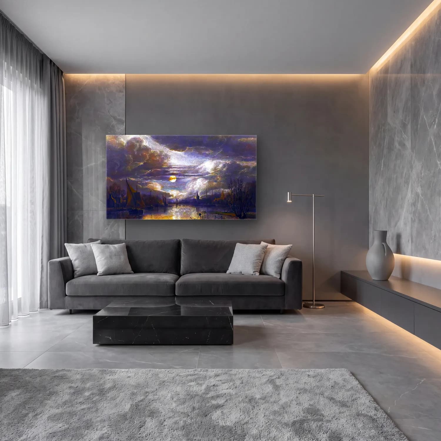 Aert van der Neer – Wide River Landscape cam tablo — lüks salon duvarında